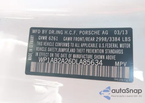 2013 Porsche Cayenne S z USA, uszkodzony, nr VIN WP1AB2A26DLA85634